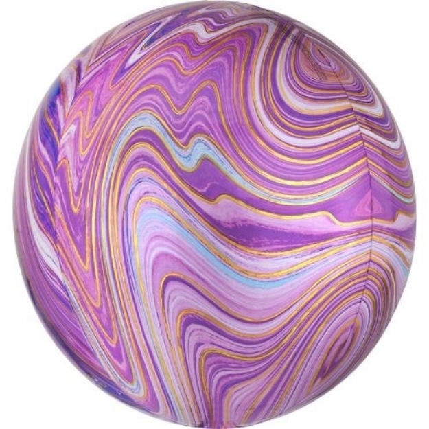 Obrázek z Foliový balonek koule Orbz mramorový 40 cm fialový 