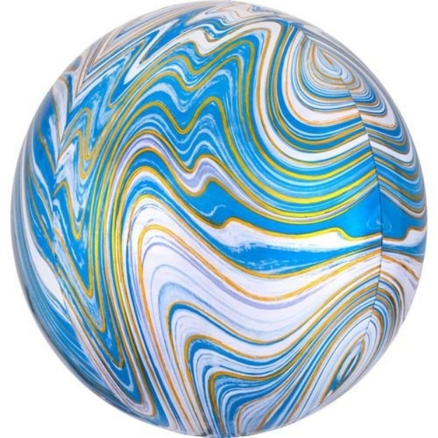 Obrázek z Foliový balonek koule Orbz mramorový 40 cm modrý 