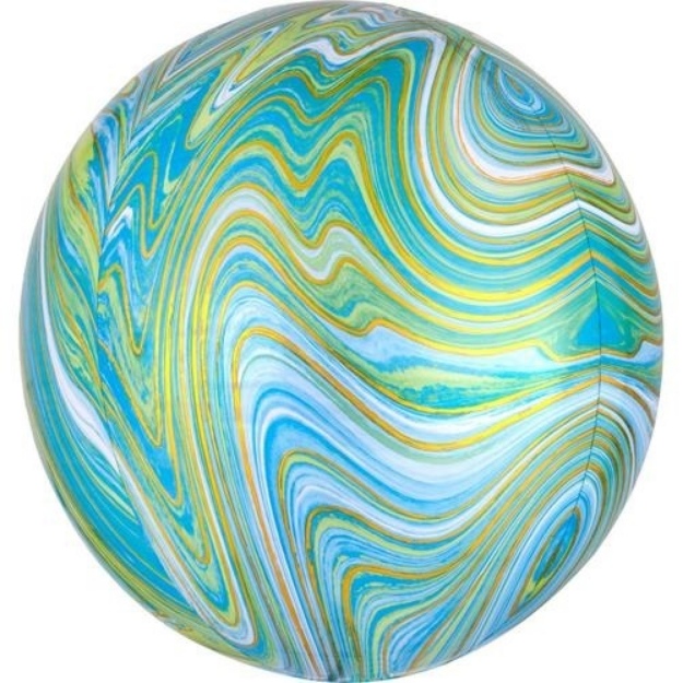 Obrázok z Fóliový balónik gule Orbz mramorový 40 cm modro-zelený 