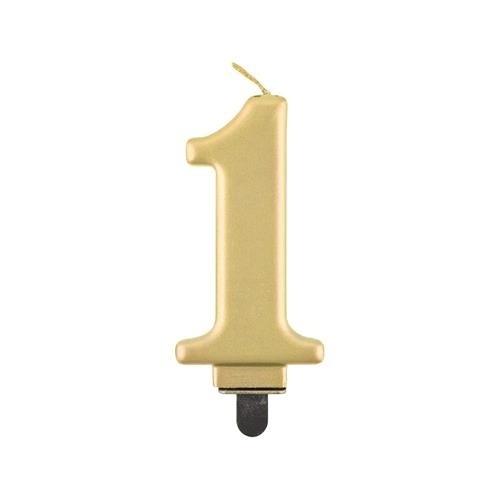 Levně Svíčka narozeninová číslice 1 metalická zlatá 8 cm