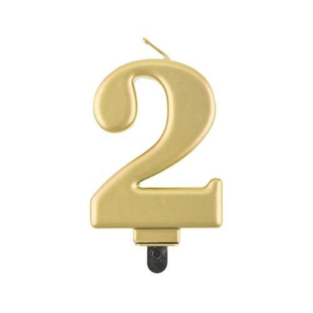 Obrázek z Svíčka narozeninová číslice 2 metalická zlatá 8 cm  