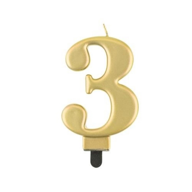 Obrázek z Svíčka narozeninová číslice 3 metalická zlatá 8 cm  