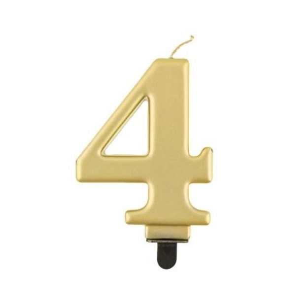 Obrázek z Svíčka narozeninová číslice 4 metalická zlatá 8 cm  