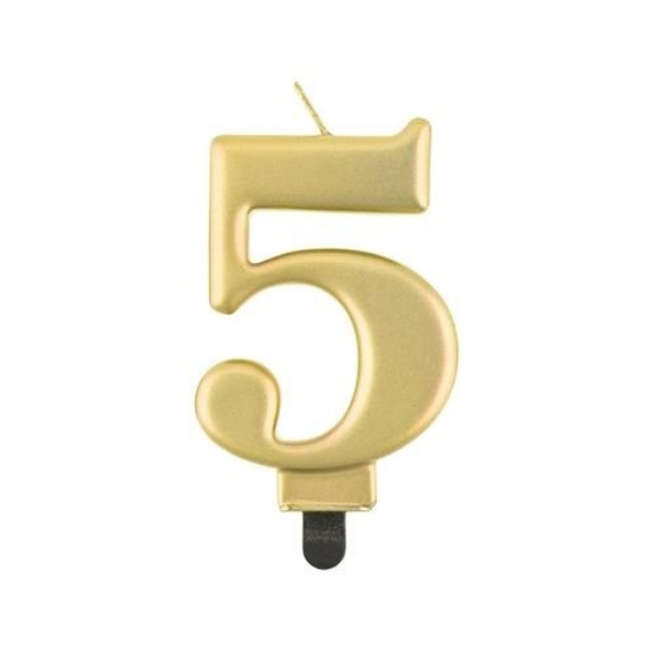 Svíčka narozeninová číslice 5 metalická zlatá 8 cm