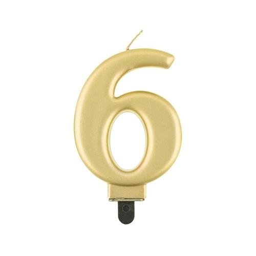 Levně Svíčka narozeninová číslice 6 metalická zlatá 8 cm