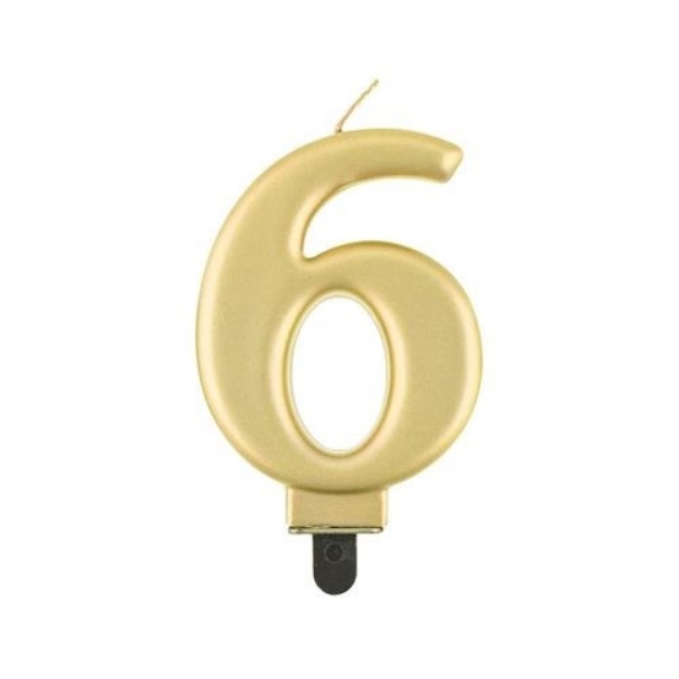 Obrázek z Svíčka narozeninová číslice 6 metalická zlatá 8 cm 