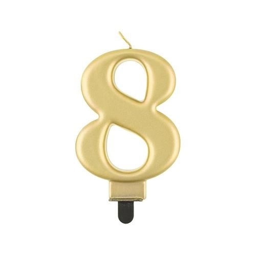 Levně Svíčka narozeninová číslice 8 metalická zlatá 8 cm