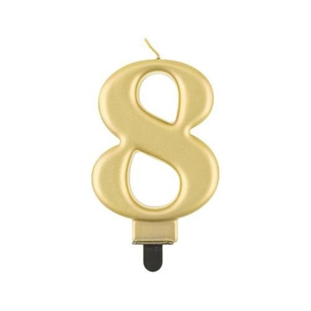 Obrázek z Svíčka narozeninová číslice 8 metalická zlatá 8 cm  
