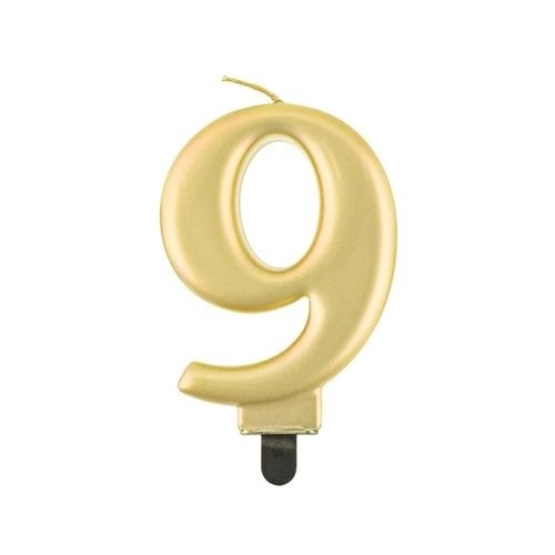 Levně Svíčka narozeninová číslice 9 metalická zlatá 8 cm