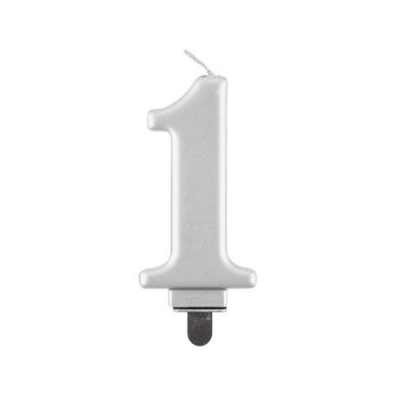 Picture of Svíčka narozeninová číslice 1 metalická stříbrná 8 cm