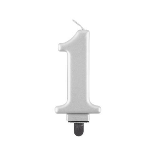 Obrázek z Svíčka narozeninová číslice 1 metalická stříbrná 8 cm  