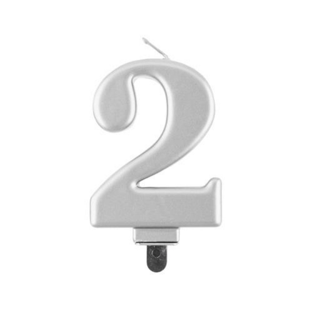 Obrázek z Svíčka narozeninová číslice 2 metalická stříbrná 8 cm  