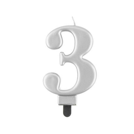 Picture of Svíčka narozeninová číslice 3 metalická stříbrná 8 cm