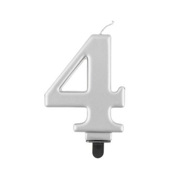 Obrázek z Svíčka narozeninová číslice 4 metalická stříbrná 8 cm  