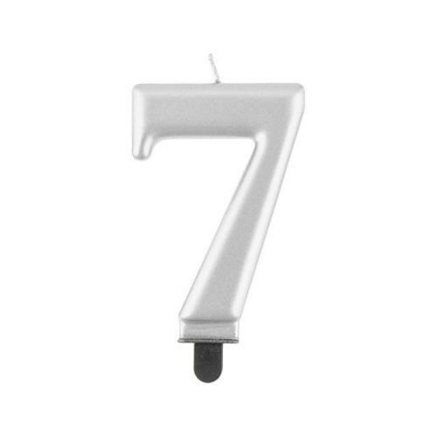 Obrázek z Svíčka narozeninová číslice 7 metalická stříbrná  8 cm  