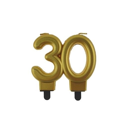 Levně Svíčka narozeninová číslice 30 metalická zlatá 8 cm
