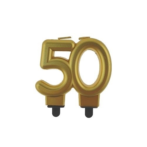 Levně Svíčka narozeninová číslice 50 metalická zlatá 8 cm