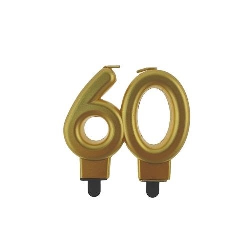 Levně Svíčka narozeninová číslice 60 metalická zlatá 8 cm