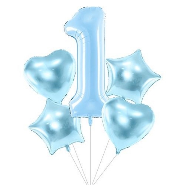 Obrázok z Balónikový buket s jednotkou Modrý - 5 ks