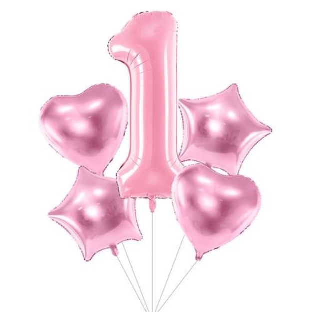 Obrázek z Balonkový buket s jedničkou Růžový - 5 ks 