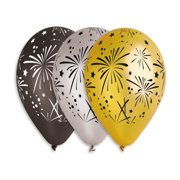 Obrázok z Latexový balónik s potlačou ohňostroj metalický 