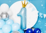 Obrázok z Fóliový balónik číslica 1 s korunkou - modrá 30 x 90 cm