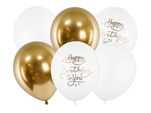Obrázek z Latexové balonky zlato-bílé Happy birthday To You 6 ks 