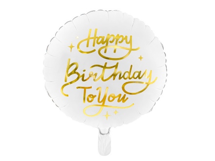 Picture of Foliový balonek Happy Birthday - Bílý se zlatým nápisem