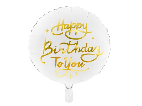 Levně Foliový balonek Happy Birthday - Bílý se zlatým nápisem