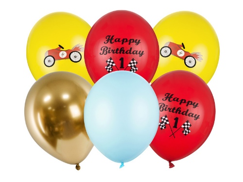 Levně Latexové balonky Happy Birthday - závodní auta 6 ks