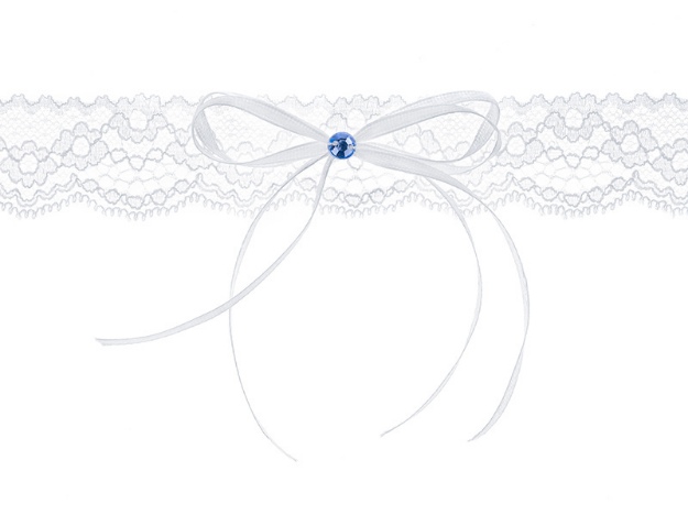 Obrázok z Svadobné podväzok biely s modrým kamienkom