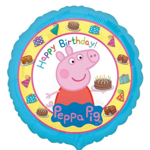 Levně Foliový balonek Prasátko Peppa Happy Birthday modrý - 43 cm