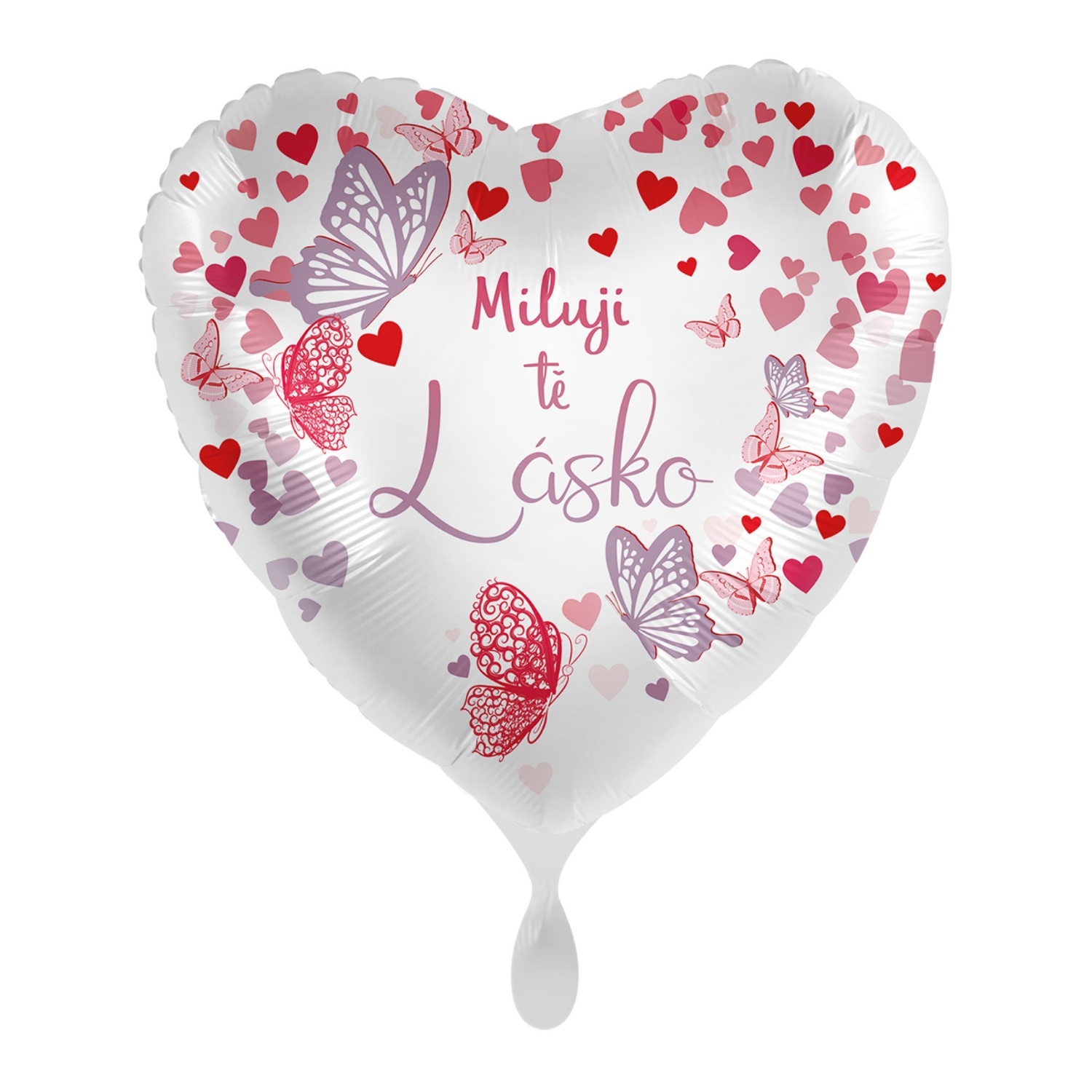 Foliový balonek Miluji tě lásko CZ Srdce motýli 43 cm