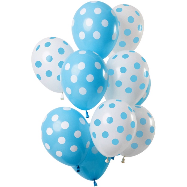 Obrázek z Latexové balonky Dots blue-white 30 cm - 12 ks 