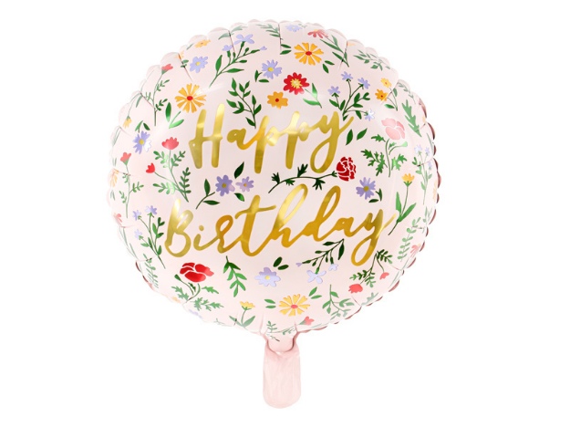 Obrázek z Foliový balonek růžový květinový Happy Birthday 35 cm 