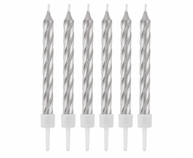 Obrázek z Dortové svíčky stříbrné perleťové 6 cm - 12 ks 