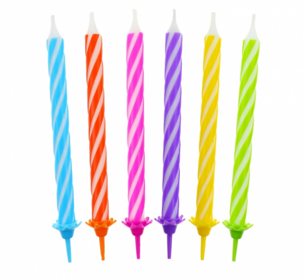 Obrázek z Dortové svíčky s držátky 6cm, 24 ks - 6 barev 