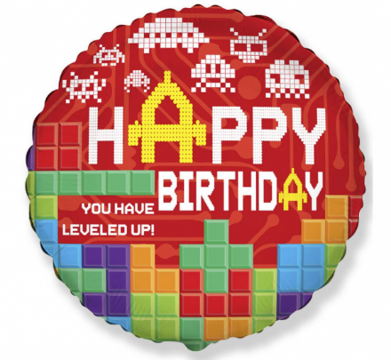 Obrázek Foliový balonek Retro games - Happy birthday 45 cm - Nebalený