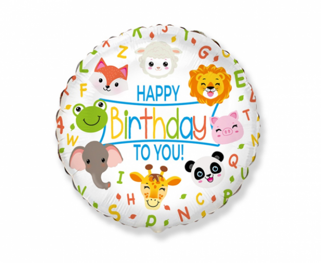 Obrázek z Foliový balonek  Happy Birthday Zvířátka 45 cm - Nebalený 