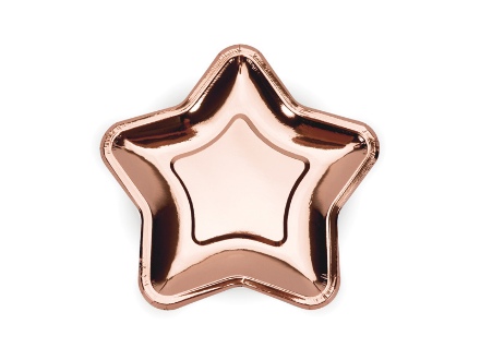 Obrázek Papírové talířky ve tvaru hvězdy - metalické rose gold 18 cm