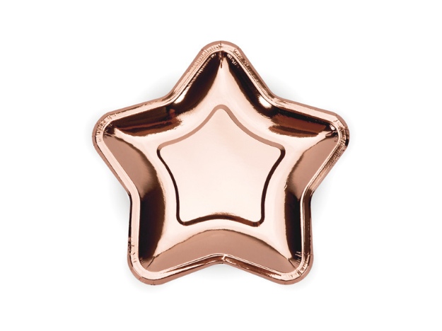 Obrázok z Papierové tanieriky v tvare hviezdy - metalické rose gold 18 cm