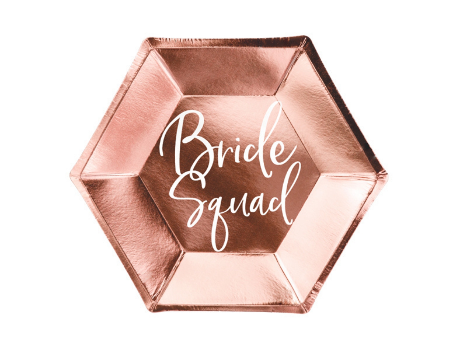 Papírové talíře metalické rose gold - Bride Squad 23 cm - 6 ks