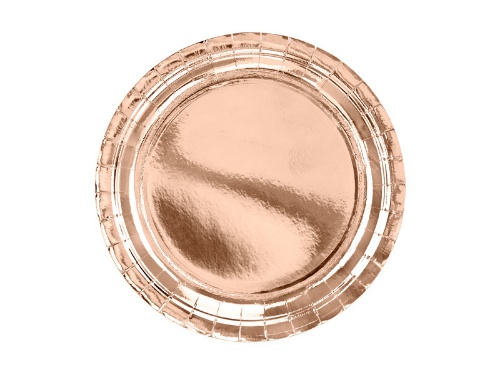 Levně Papírové talíře metalické rose gold 23 cm - 6 ks