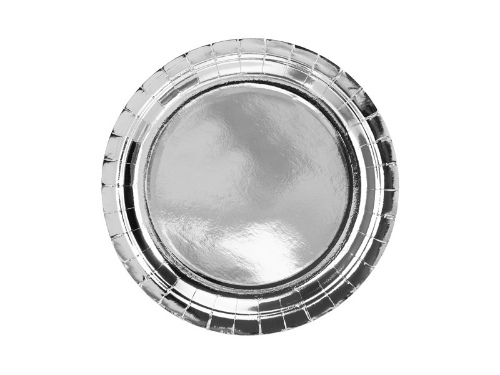 Levně Papírové talíře metalické stříbrné 23 cm - 6 ks