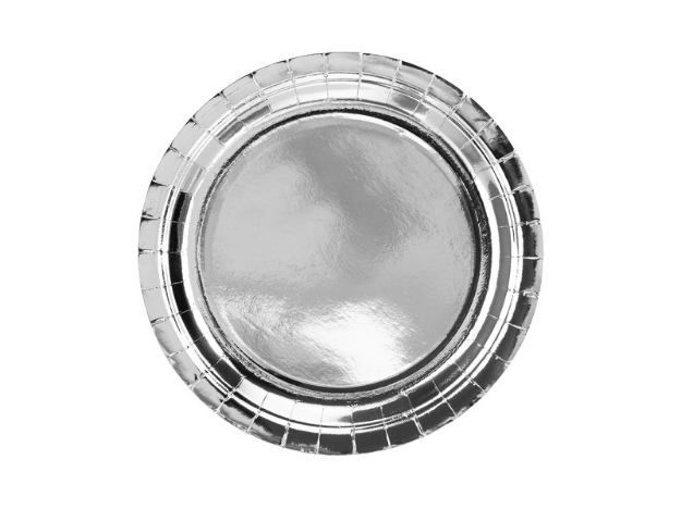Obrázek z Papírové talíře metalické stříbrné 23 cm - 6 ks 