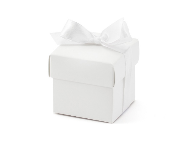 Obrázek z Dárkové svatební krabičky bílé s mašličkou - 10 ks 