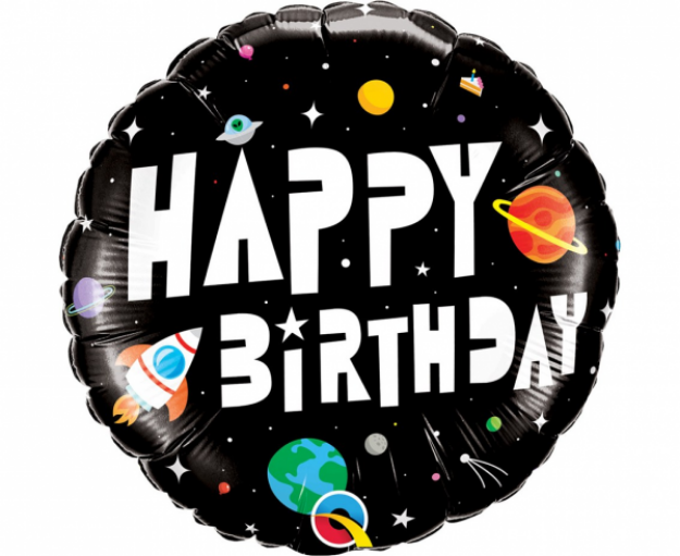 Obrázek z Foliový balonek Vesmír černý - Happy Birthday 45 cm 