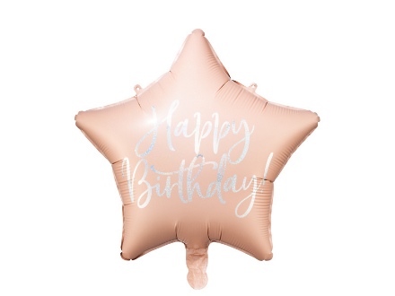 Obrázek Foliový balonek Happy Birthday - Pudrově růžová Hvězda 40 cm