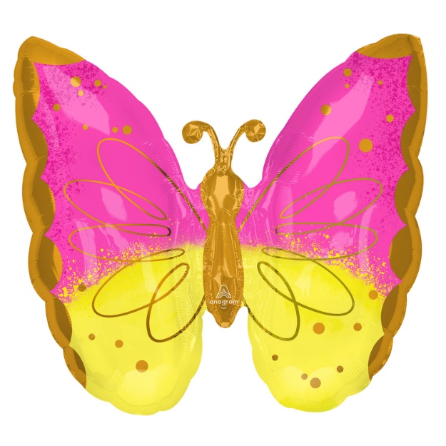 Obrázek z Foliový balonek motýl růžovo-žlutý 63 x 63 cm 
