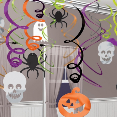 Levně Závěsné spirály Halloween - pavouk - lebka - dýně 30 ks